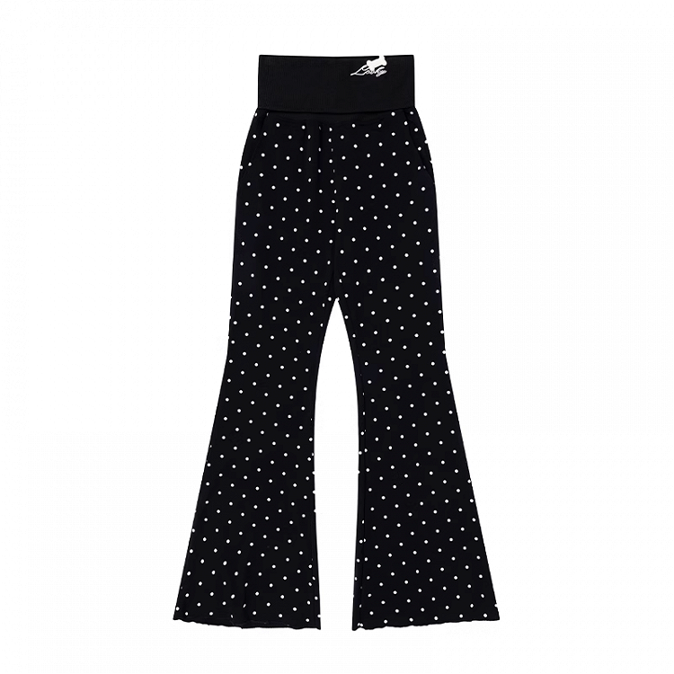 Ausgestellte Freizeithose Schwarz Polka Dot Elastische Taille Schmal geschnitten