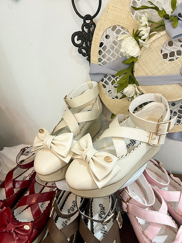 Off-white Shoes Top Bow - Crisscross Lolita Platform Design