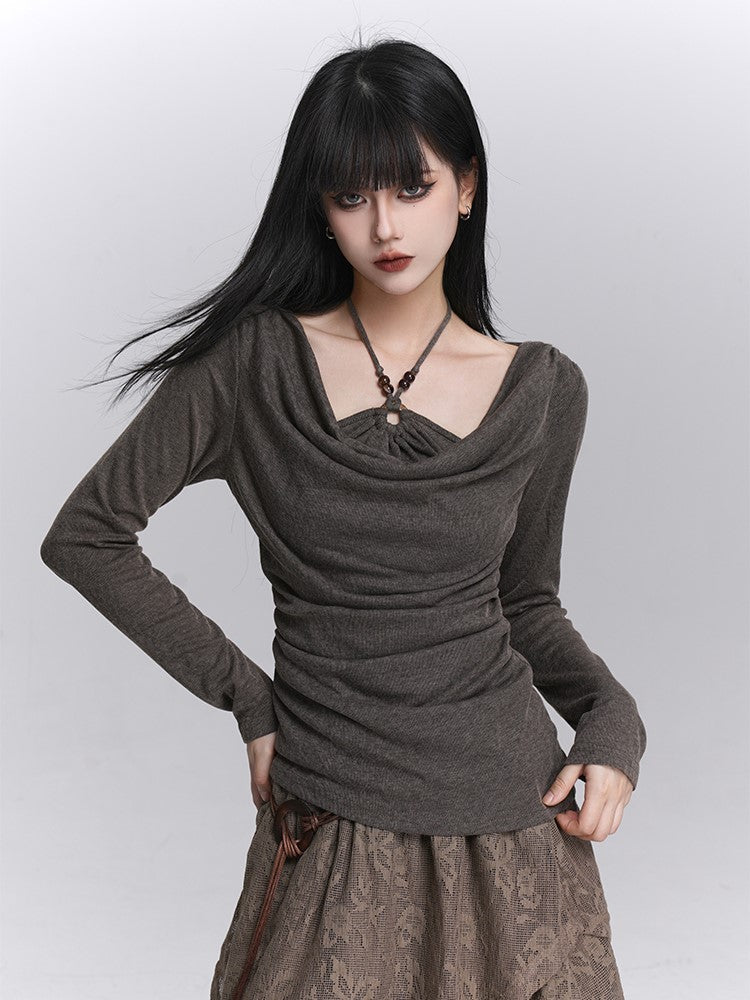 with Coffee Two-Piece Faux Gothic Design High-Stretch Top Halter