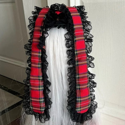 Plaid Lolita Rabbit Extra-Long Red Black Ear Headpiece