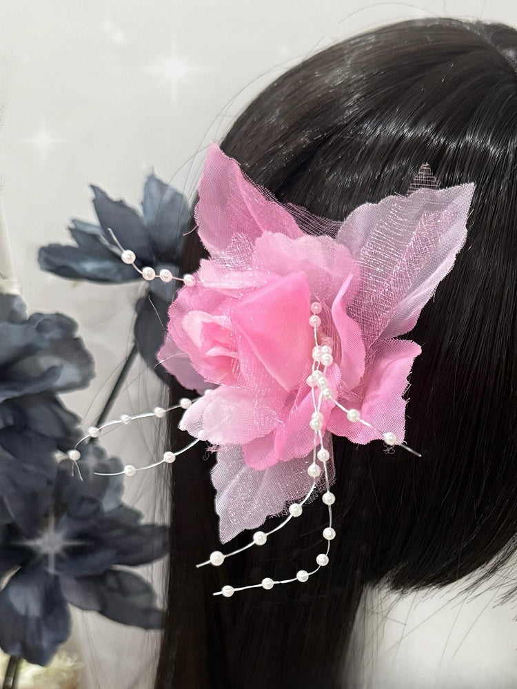 Hairclips Decorated Pink Beaded Floral