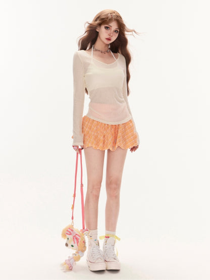 Pink V-Neck Sun Protection Semi-Sheer Coverup Light Yellow/Light