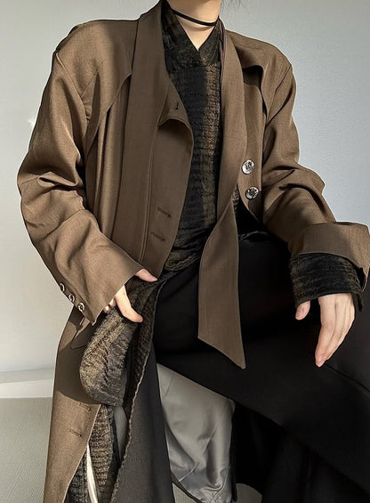 Coffee Trench Vintage Long Cuffs with Neck Lolita Coat Ouji Button Tie