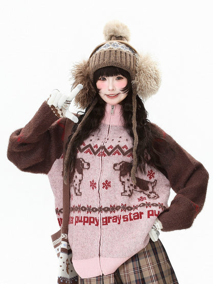 Hoodie Jacket Pink/Black Letter with Daily in Puppy Pattern Graphics Kawaii