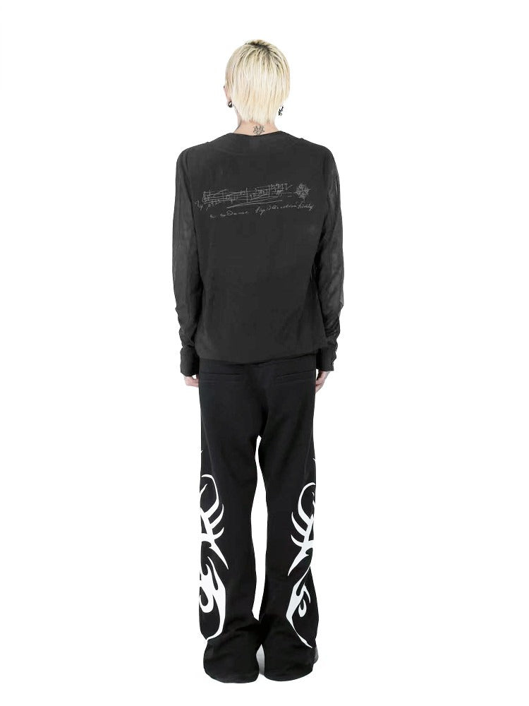 Unisex Black Mesh Long Sleeve Tee with Music Graphics - DETW OnLine