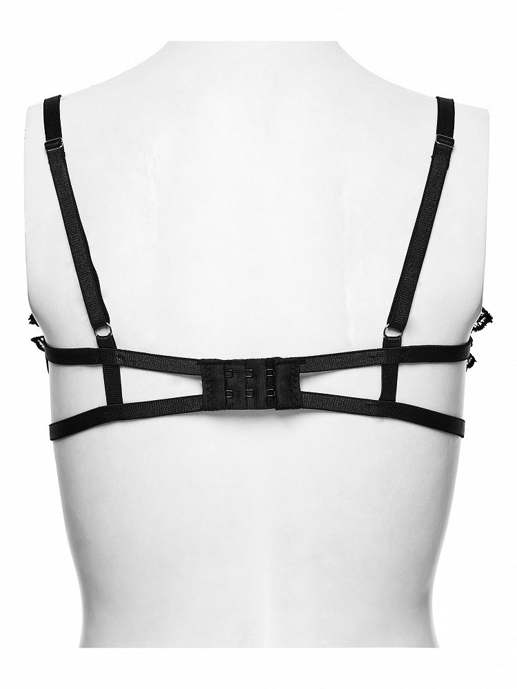 Goth Lace Bralet with Black Rose and Chain Detail - Punk Rave