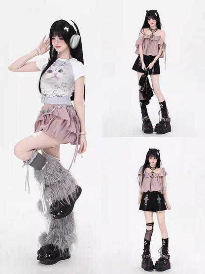 Three Pink Ways Top/Bubble Dusty Skirt Wear