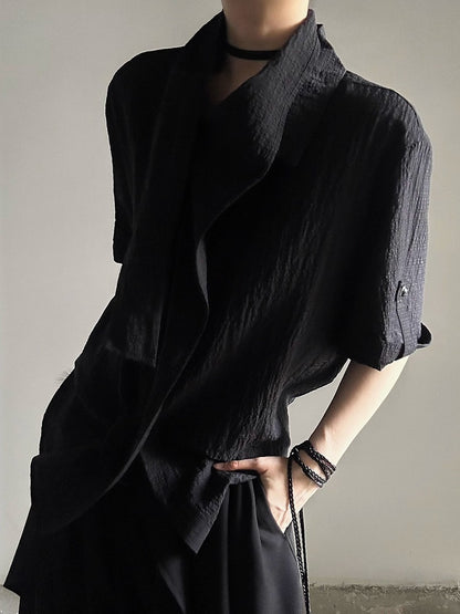 Pointed Collar Ouji with Black Flat Shirt Tie Long Lolita Short-Sleeve Vintage