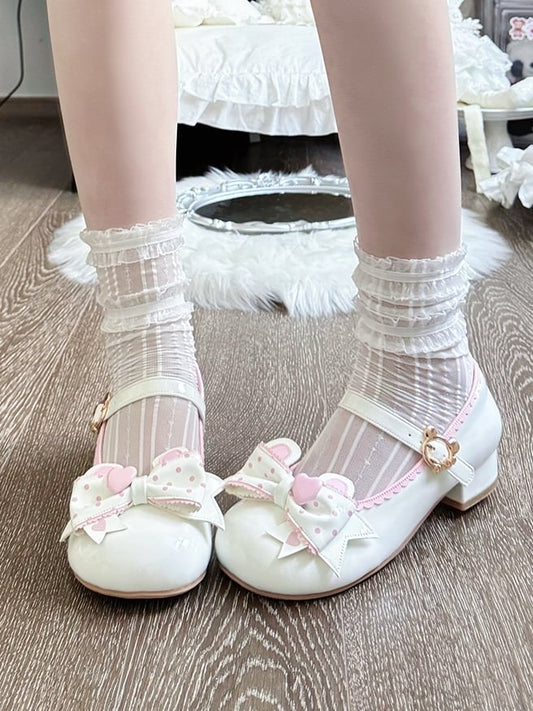 PU Pink Sweet Cute Low-heel Bear-Themed in Janes Mary Lolita White