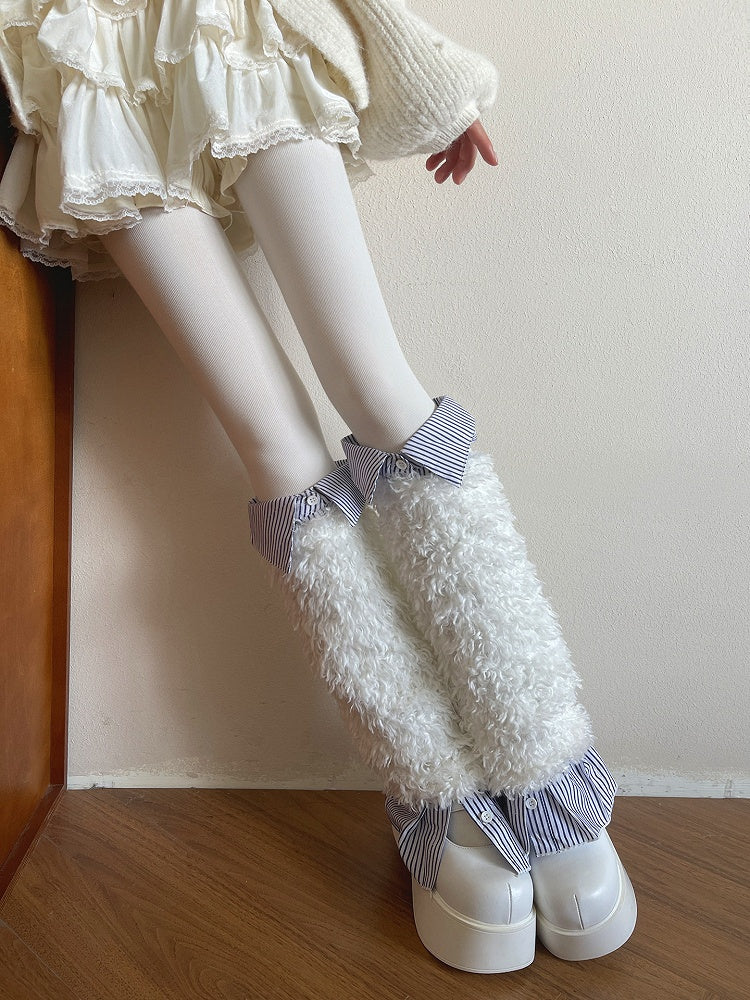 Collared 3-Color Leg Warmers Striped