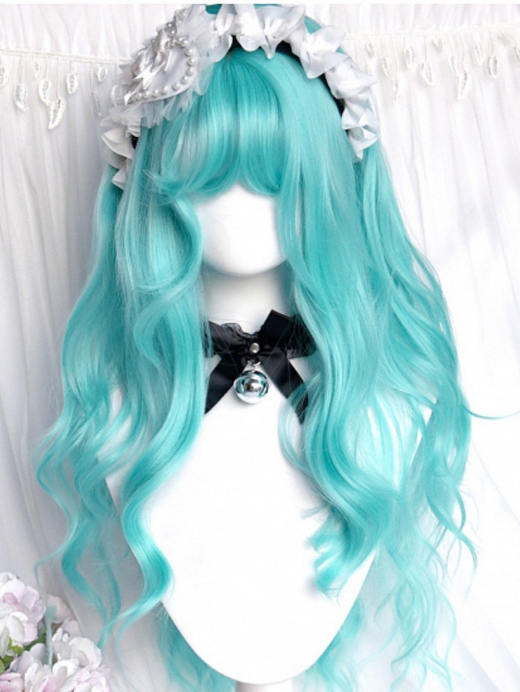 Wavy With Green Wigs 62cm Long Bangs Air