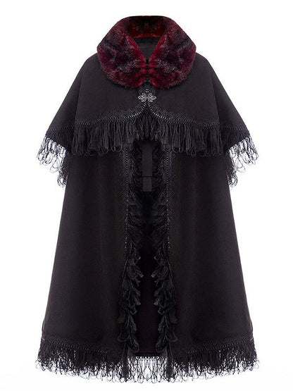 Trim Distress and Red Cape Fur Black Lolita Collar with Gothic Faux