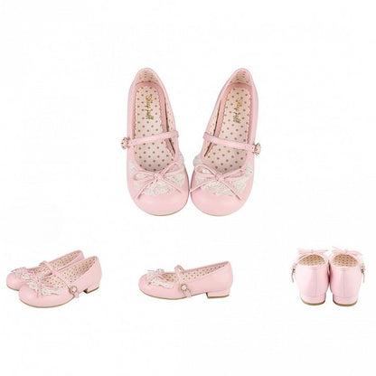 Absätze 2,2 cm/4,3 cm Mary geknotete Spitze Zehen rosa runde Janes Schleife Trim Akzent