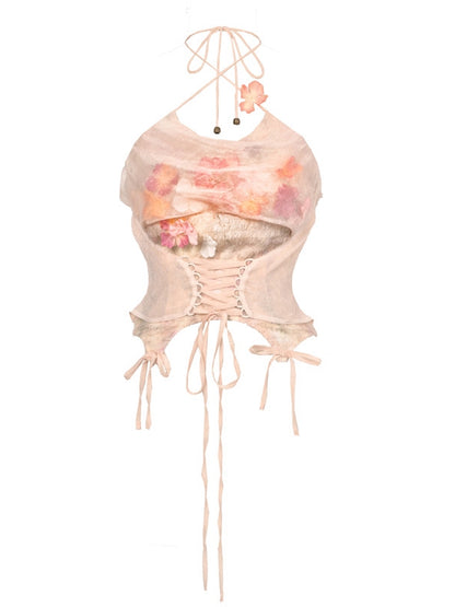 Neckholder-Ausschnitt, Wasserfallausschnitt, Fee, zum Selbstbinden, Blumenhals