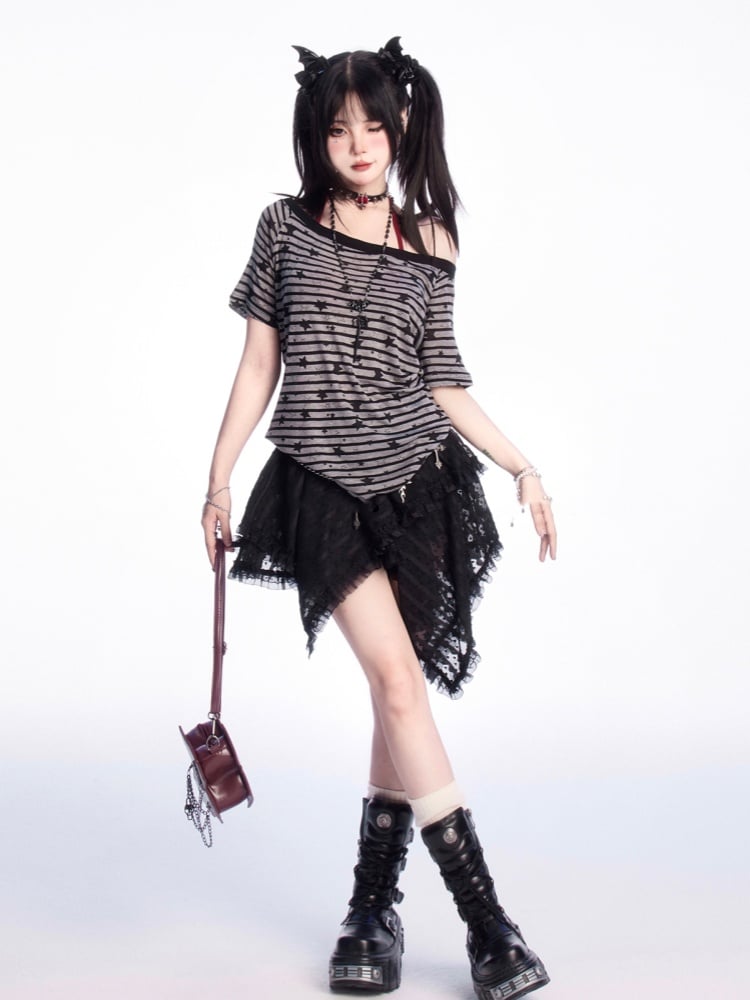 ブラックハンカチーフヘムティアードレーススカート