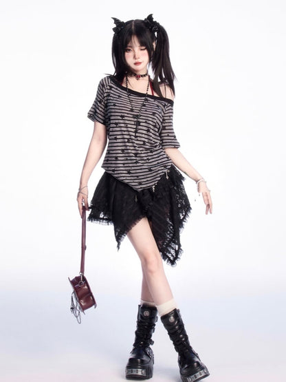 ブラックハンカチーフヘムティアードレーススカート