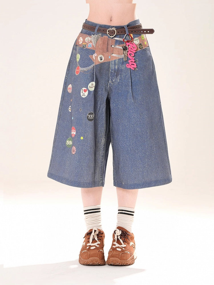 Blaue Jeans mit geradem Bein und niedriger Taille