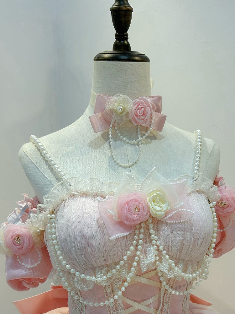 Flower Red Beige Pink Choker / Blue White