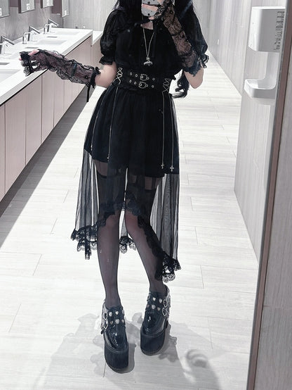 Jirai Kei Black Lace Cape Short Sleeve Blouse/ Sleeves Only