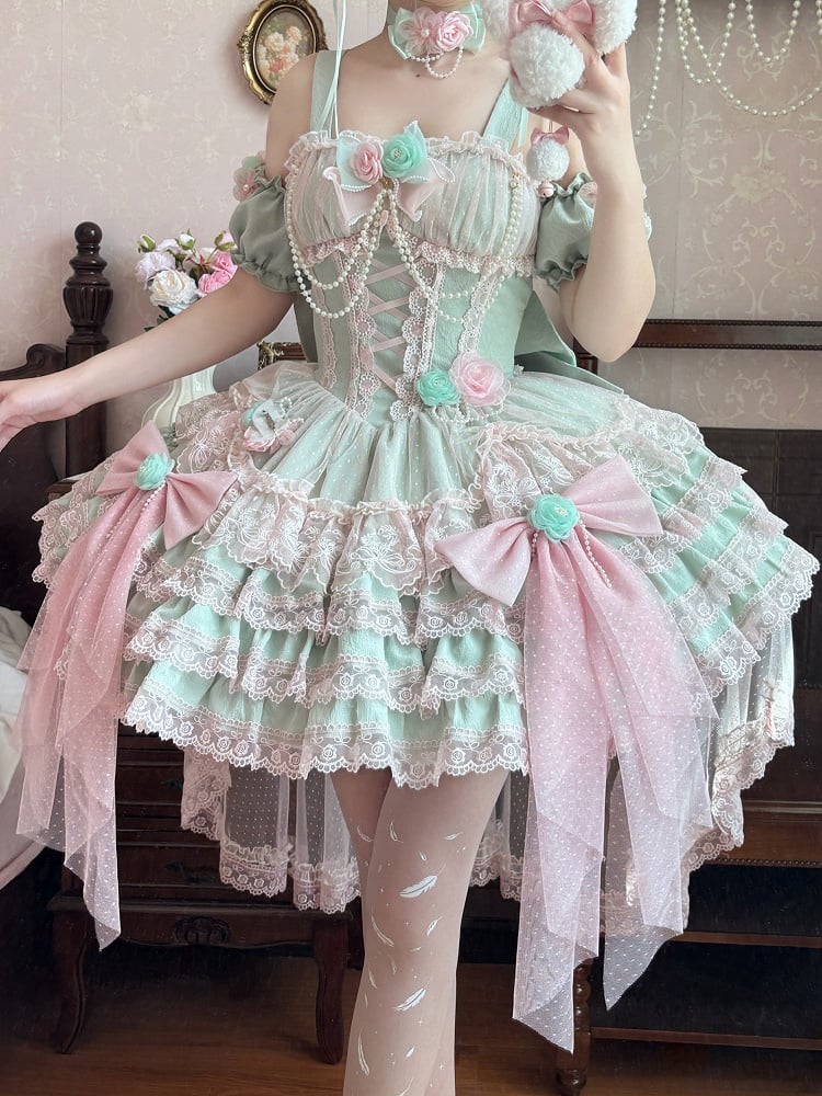 Jumper Pink Green Dress Skirt and Lolita Princess Flower Hanayome Fairy