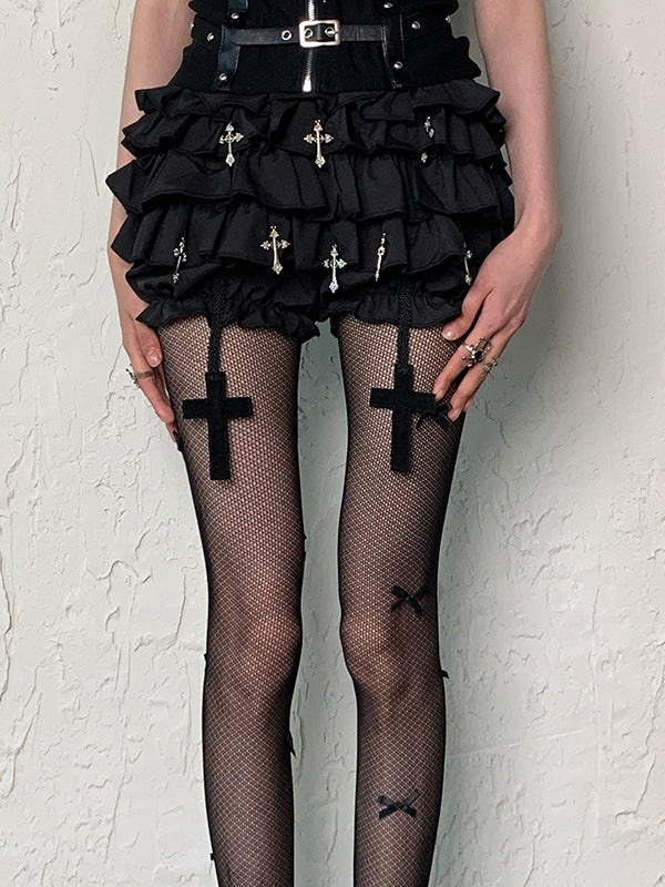 Fishnet Details Tights Bowknot Y2K Design Black