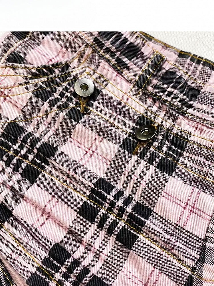 Plaid Bittersweet Shorts Denim BlackPink Pattern Y2K