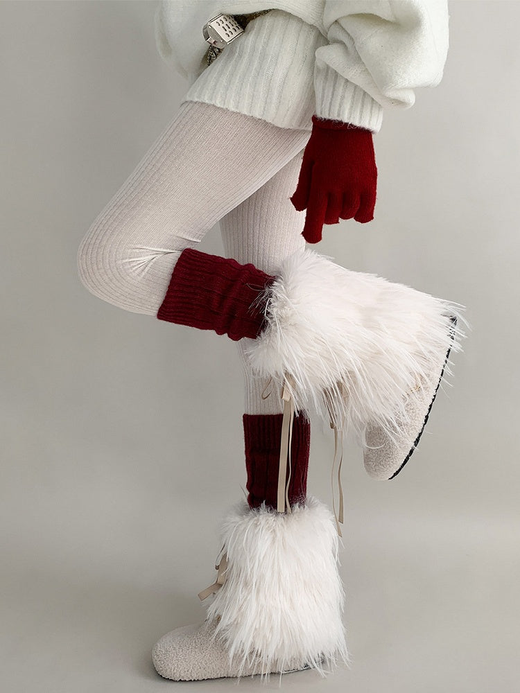 Warmers Ribbon-Tie Leg (White) Fur Faux