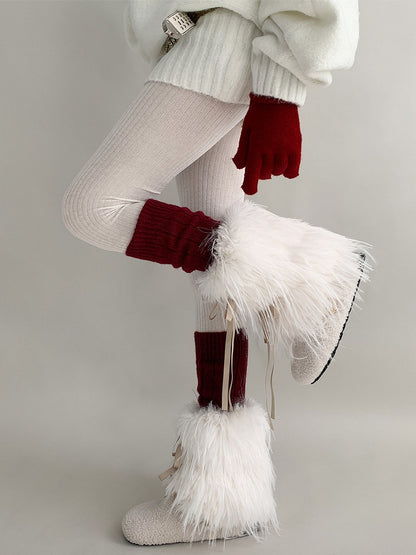 Warmers Ribbon-Tie Leg (White) Fur Faux