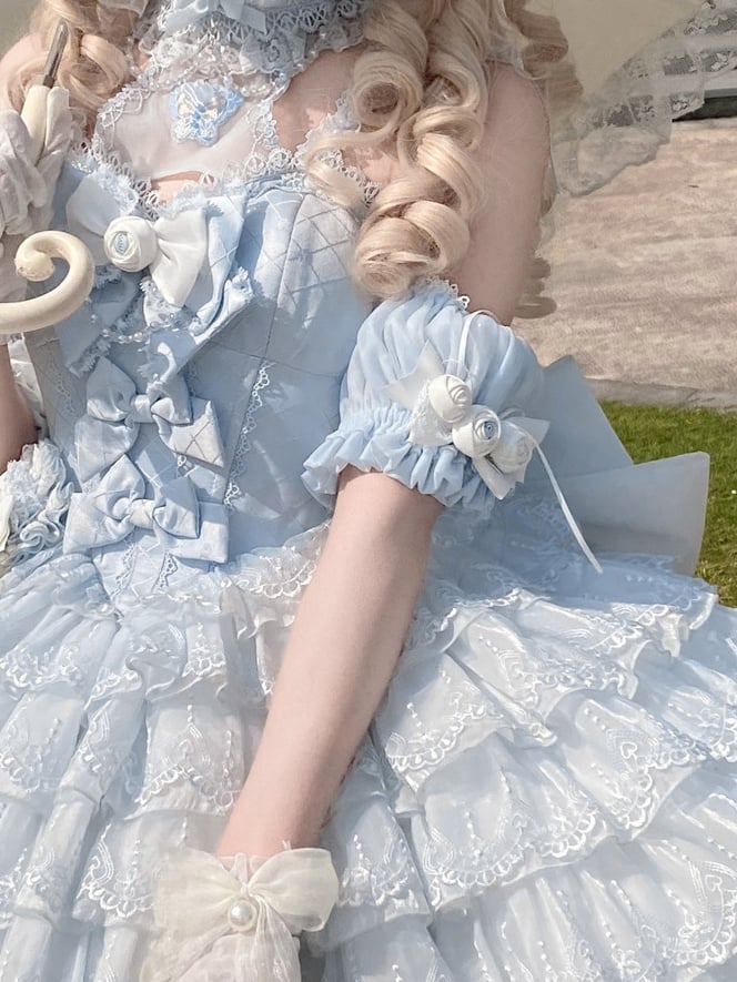 Blaue Ärmel Puff / Beige Pink