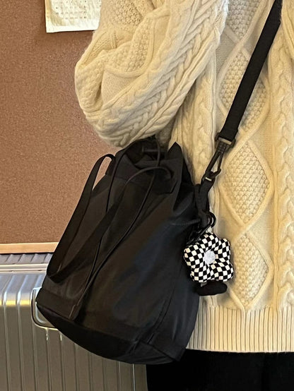 Chic Black Drawstring Bucket Bag With Capacity Large