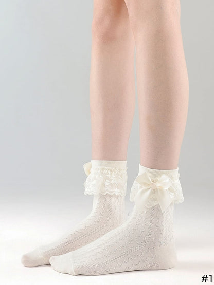 Decoration Bow with White Lace Socks 5 Trim Options Cotton Lolita