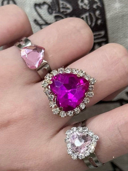 3 Rhinestone Set Heart Rings