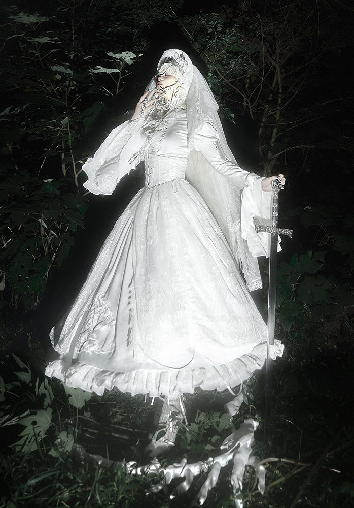 White Shiro Long Sleeves with Flounce Cuffs Gothic Lolita Blouse