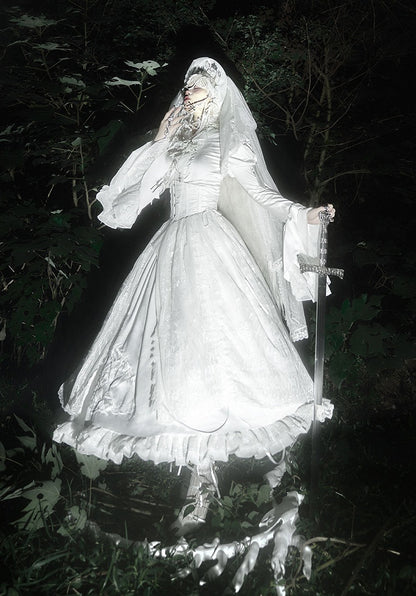 White Shiro Long Sleeves with Flounce Cuffs Gothic Lolita Blouse