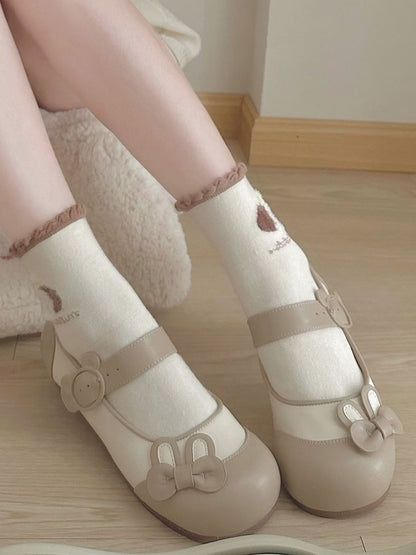 Decorated Bowknot Buckle Khaki Bunny Bear Ear Flats