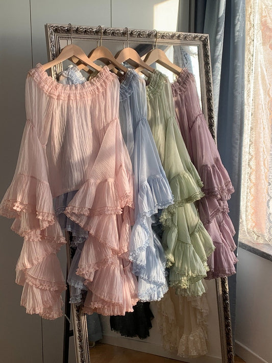 7-Color Cascading Ruffle Bell Sleeve Lolita Top - Starry Messenger