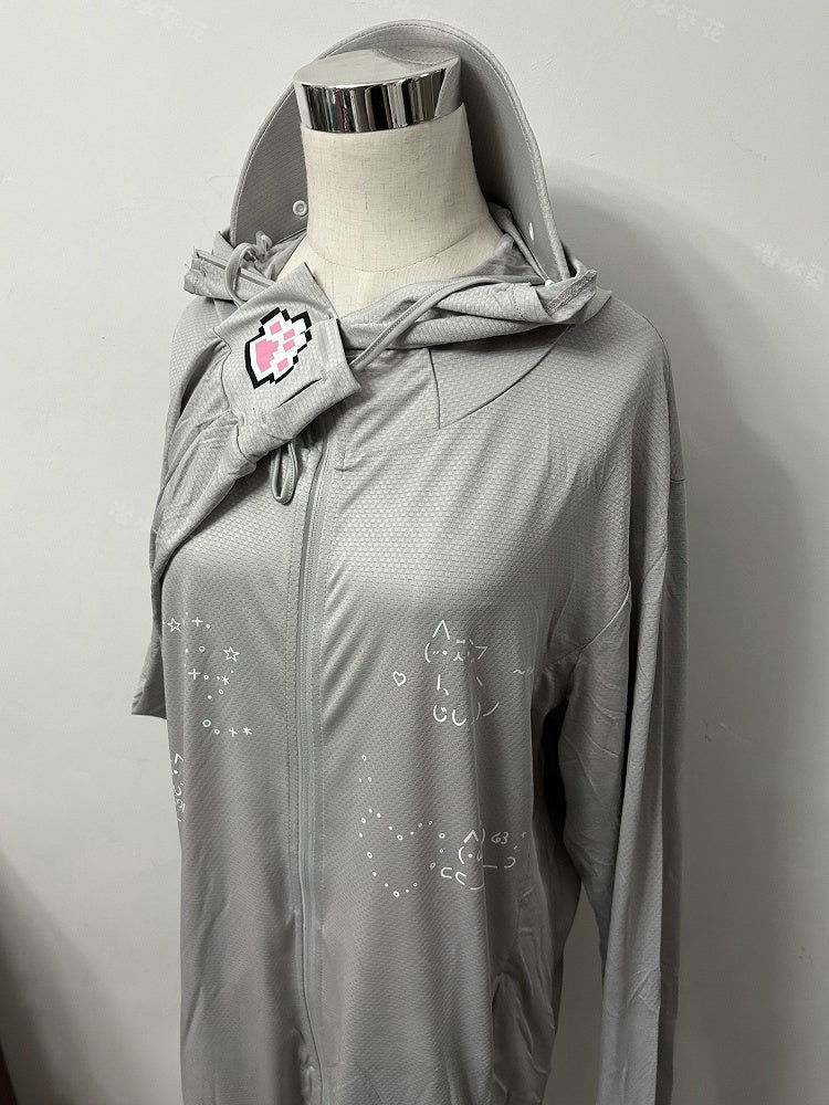 Jirai Print Schutz Sonne Cat Kei Jacke mit Kapuze Grau