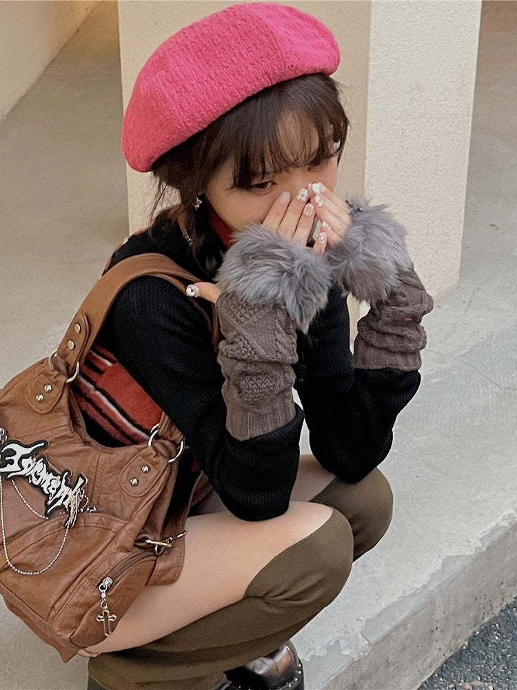 Options Gloves Plush Cuffs 6 Knit Long Color Fingerless