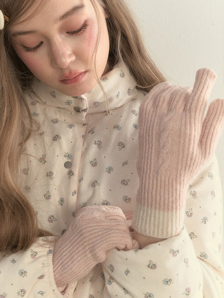 Braided Knit Gloves Kawaii Colors 3