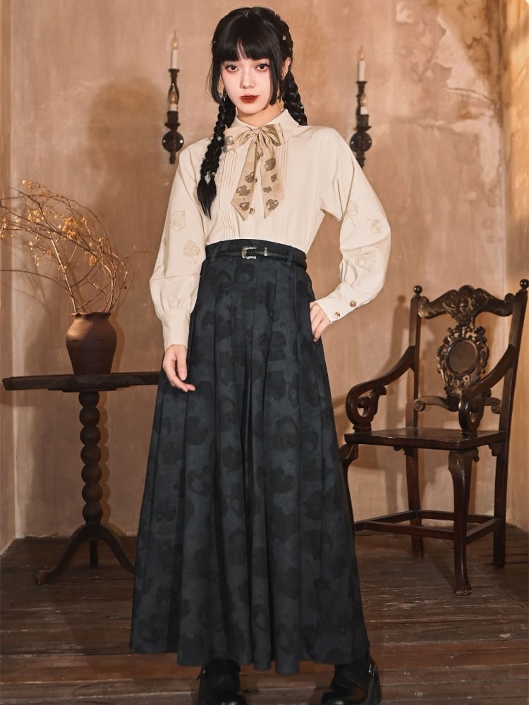 Grey Chinese Style Print - Skirt Leaf Dark