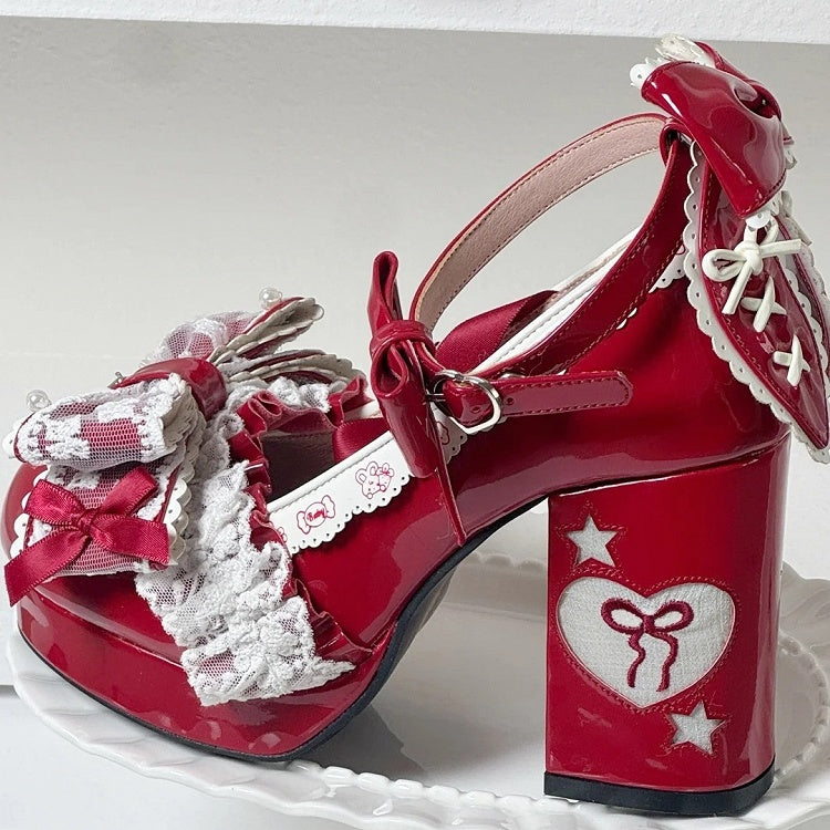 Shoes Details in - Red 10cm Bow Heeled Lolita Sweet
