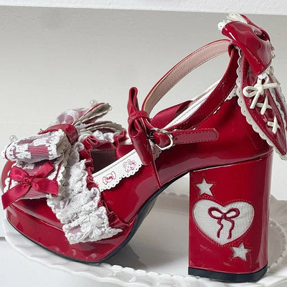 Shoes Details in - Red 10cm Bow Heeled Lolita Sweet
