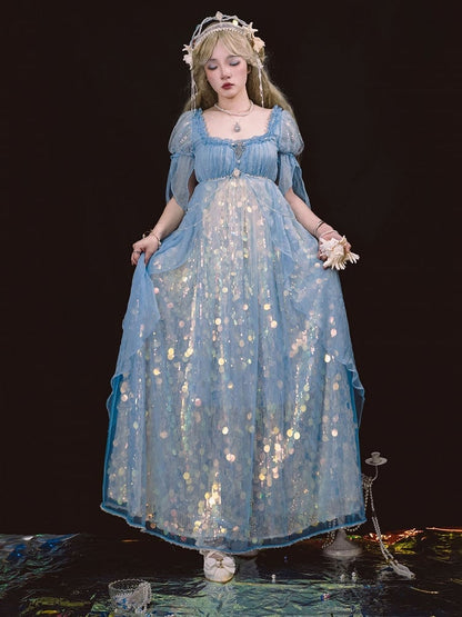 Mermaid-Inspired Sequined Sparkling Dress Empire Blue Waist Lolita