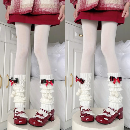 Decorations Warmers Bow 40CM Green/Black Red Leg Pom-pom with Knitted White Plaid