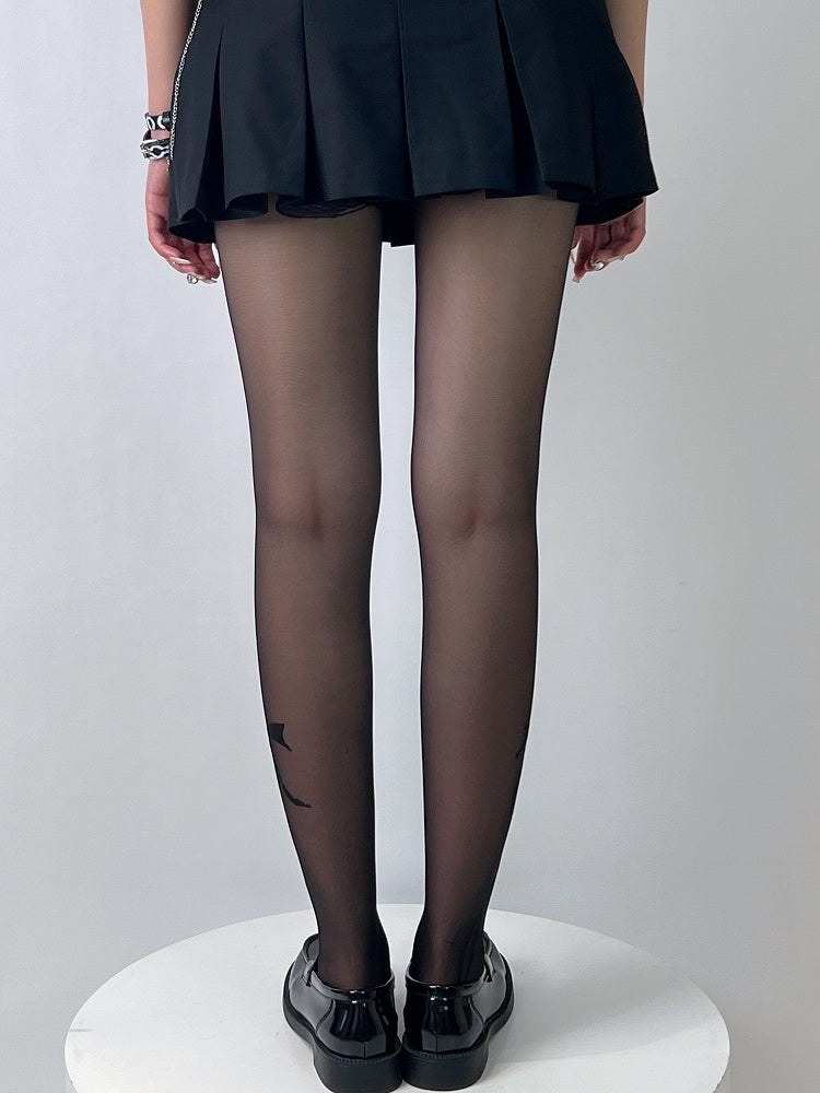 Bowknot Tights Y2K Black Print