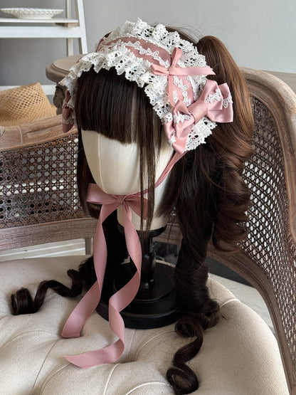 Lace-Trimmed Options with Accents Sweet Bow 4 – Color Hairband White Lolita Cotton
