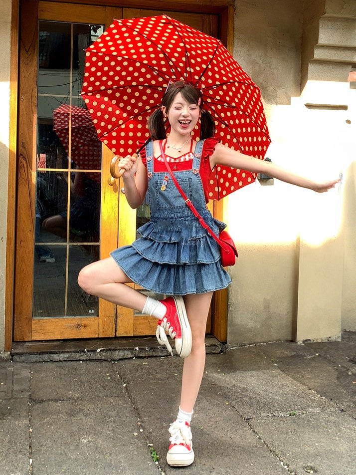 Overalls gefüttert blau gestuft Rüschen Distressed Denim Design