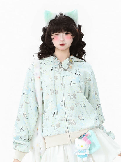 Closure Apricot/Green Zipper with Kawaii Daily Hoodie Jacket
