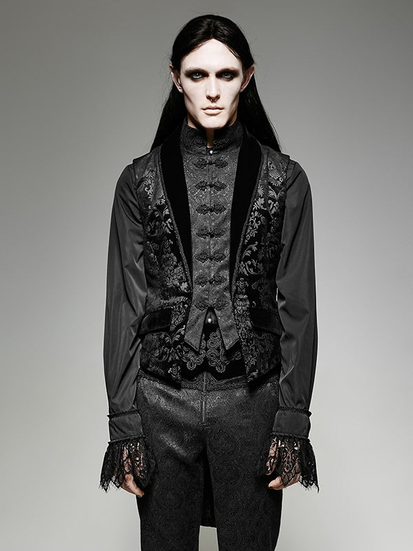 Black Men's Fake Two-Piece Swallow Tail Sleeveless Jacket