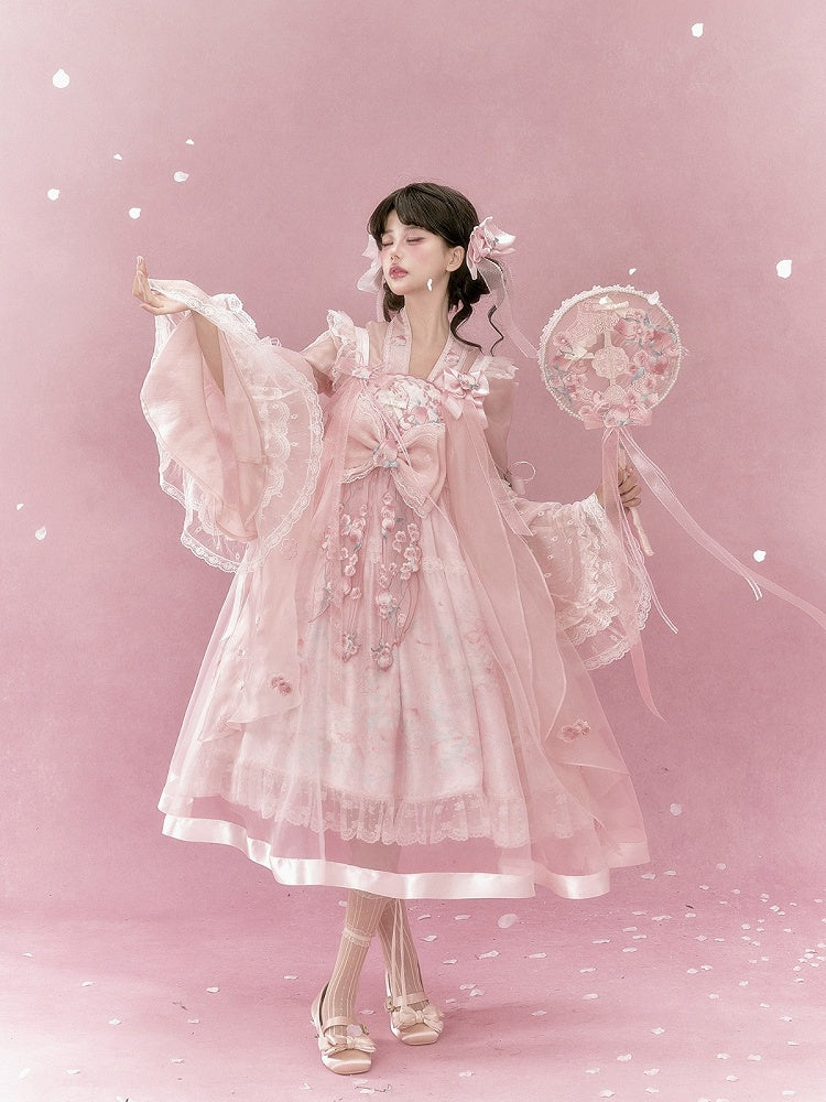 Adorable Pink Chinese Embroidery Bell-Sleeve Blouse - Yimu Walnut